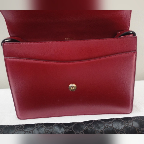Authentic Gucci GG Marmont Red Leather Shoulder Bag Gold Hardware Gucci Handbag - Picture 6 of 14